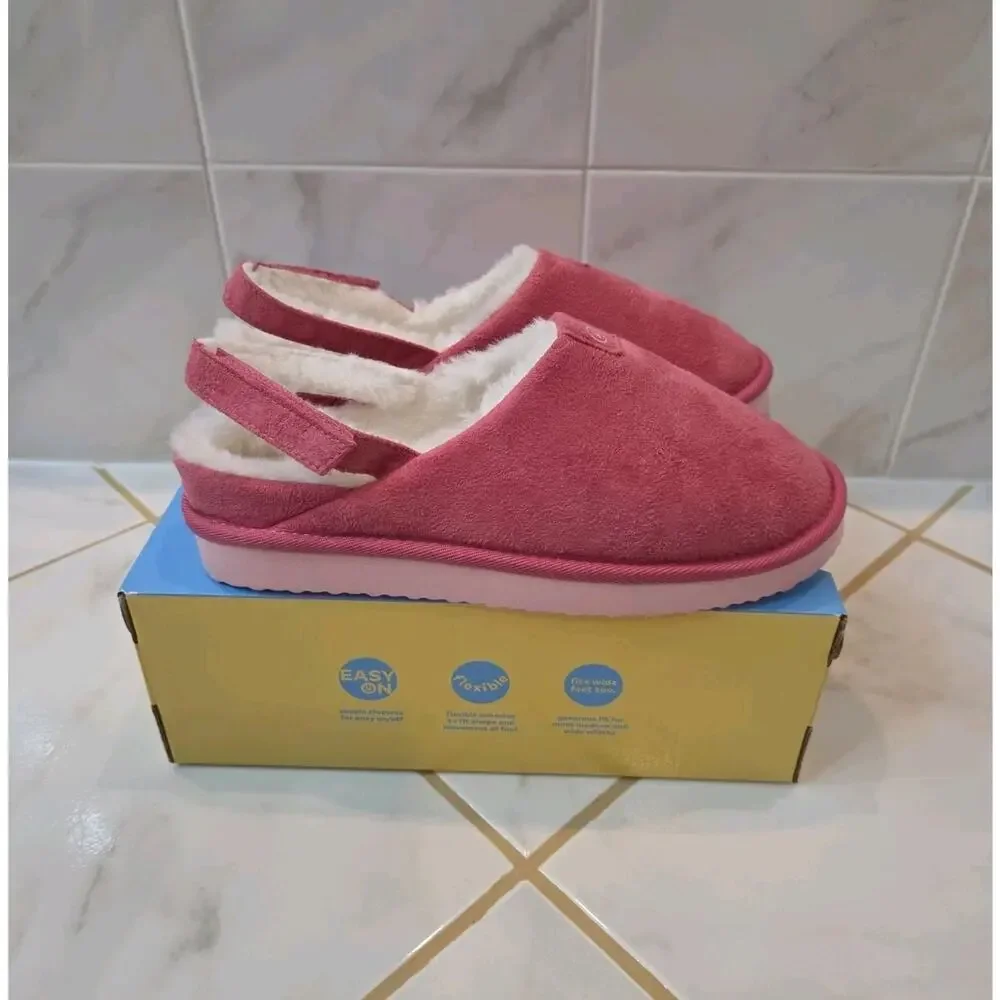 Munchkin by Stride Girl's Pink Slip on Slippers with Ankle Straps Size 4